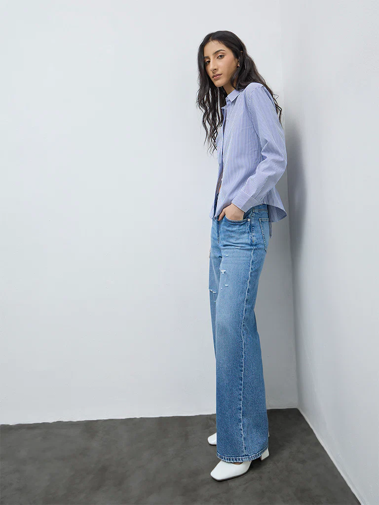 Nuon Blue Striped Cotton Shirt - Image 2