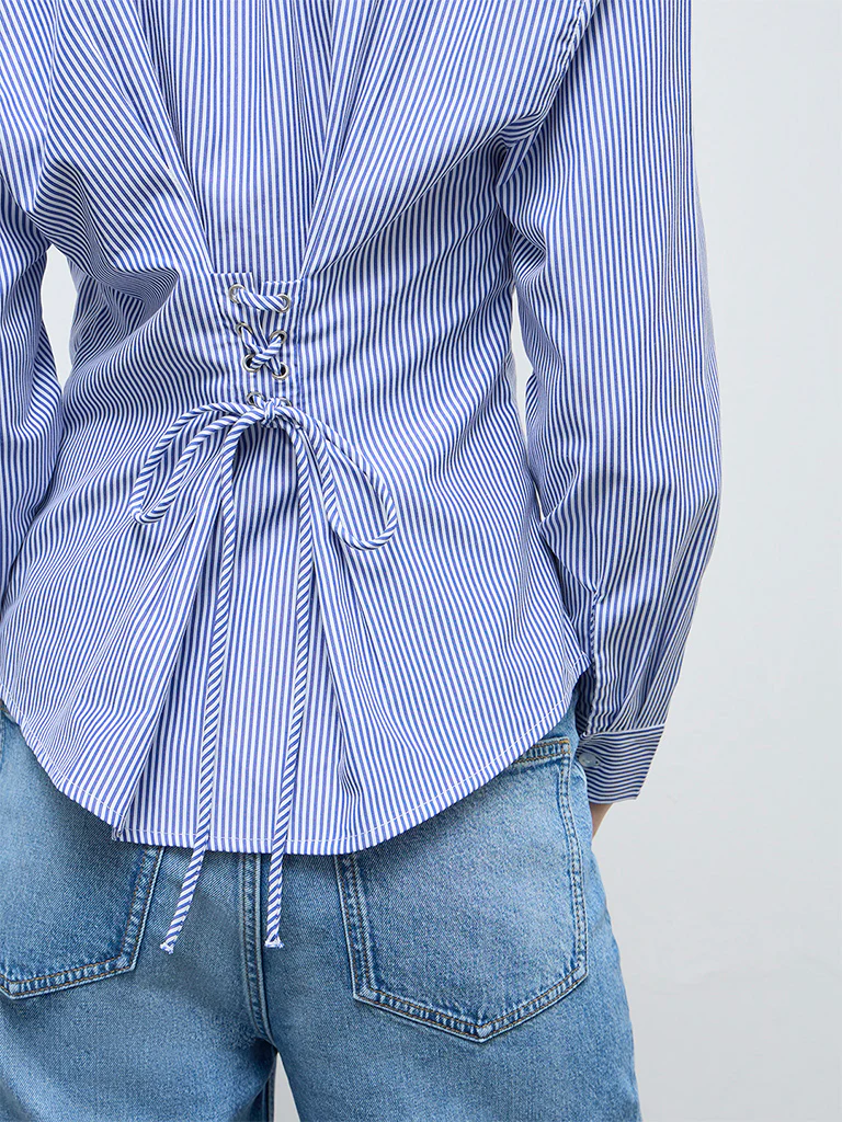 Nuon Blue Striped Cotton Shirt - Image 3