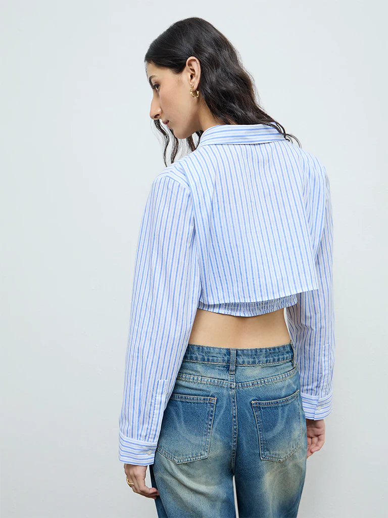Nuon Blue Striped Cotton Shirt with Top Set - Image 4