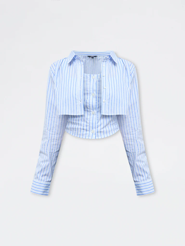 Nuon Blue Striped Cotton Shirt with Top Set - Image 5