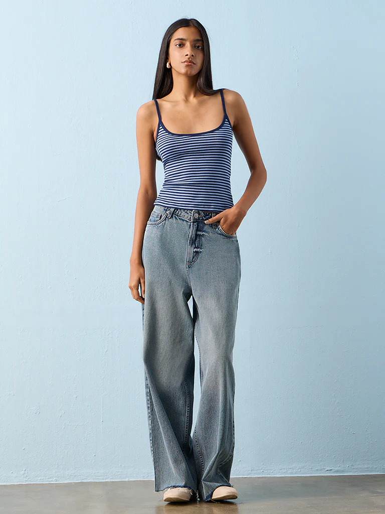 Nuon Blue Striped Cotton Tank Top - Image 2