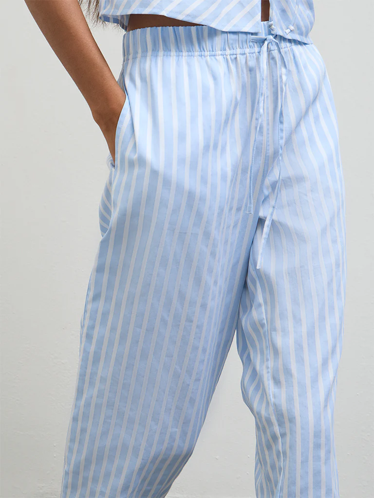 Nuon Blue Striped High-Rise Pants - Image 3
