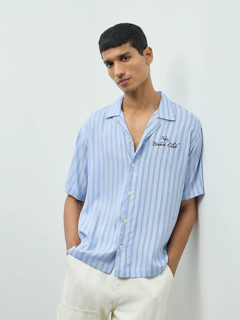 Nuon Blue Striped Relaxed-Fit Shirt - Image 2