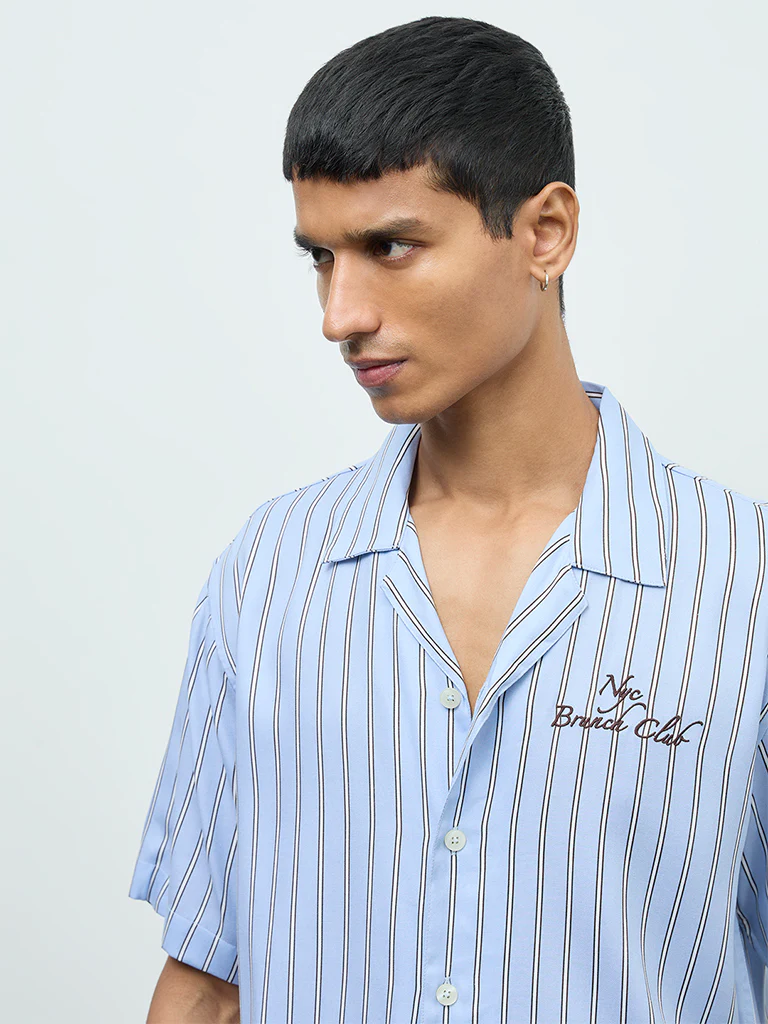 Nuon Blue Striped Relaxed-Fit Shirt - Image 3