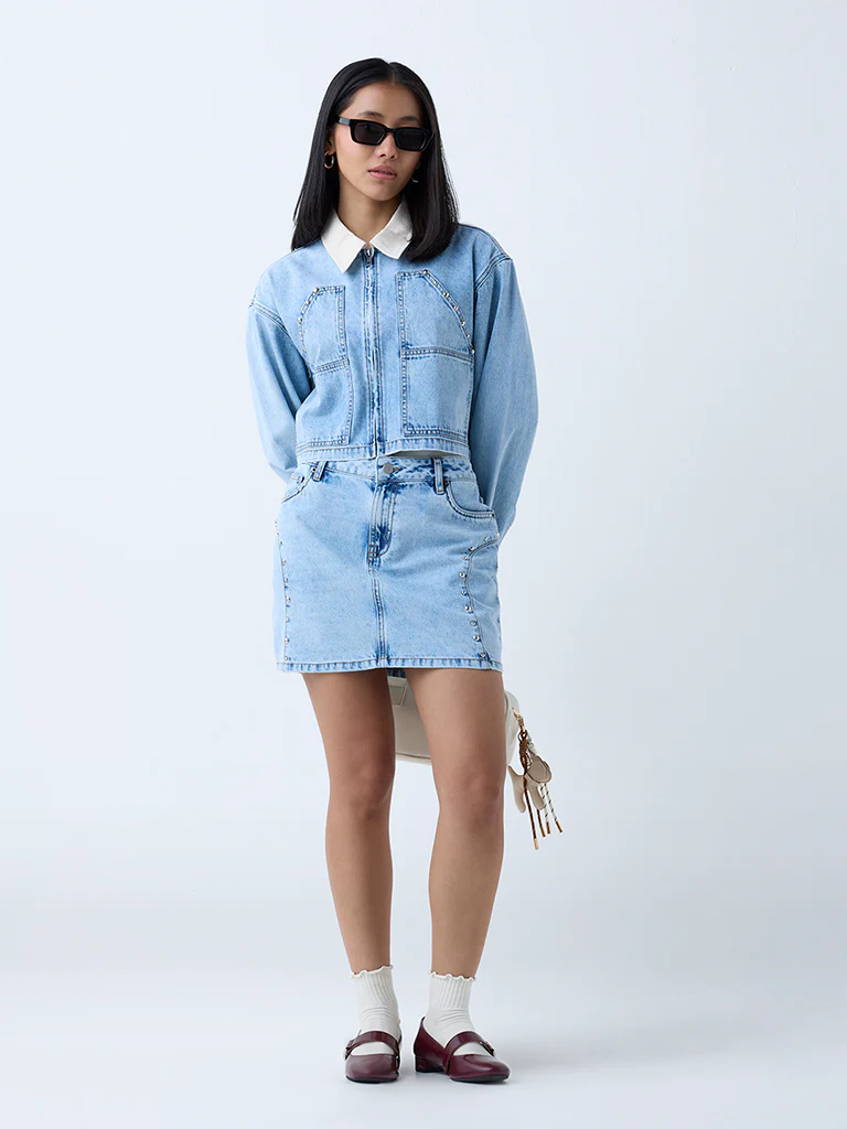 Nuon Blue Stud-Detailed Denim Jacket - Image 2