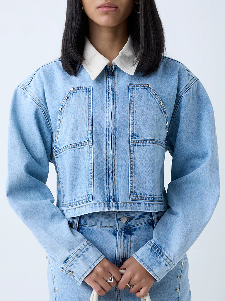 Nuon Blue Stud-Detailed Denim Jacket - Image 3