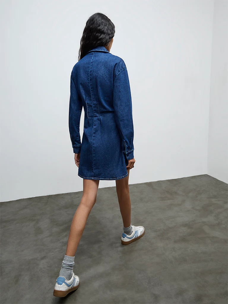 Nuon Blue Tie-Up Denim A-Line Dress - Image 4