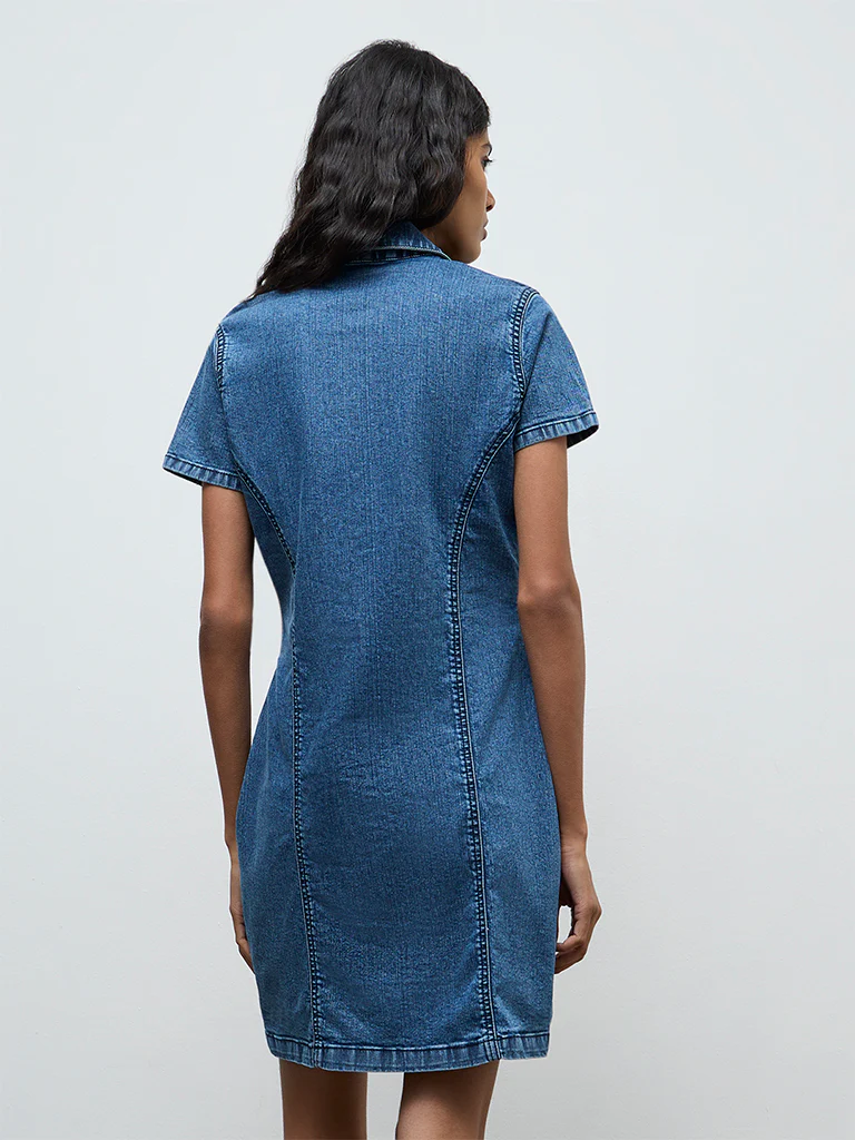 Nuon Blue Washed Denim Straight Dress - Image 4