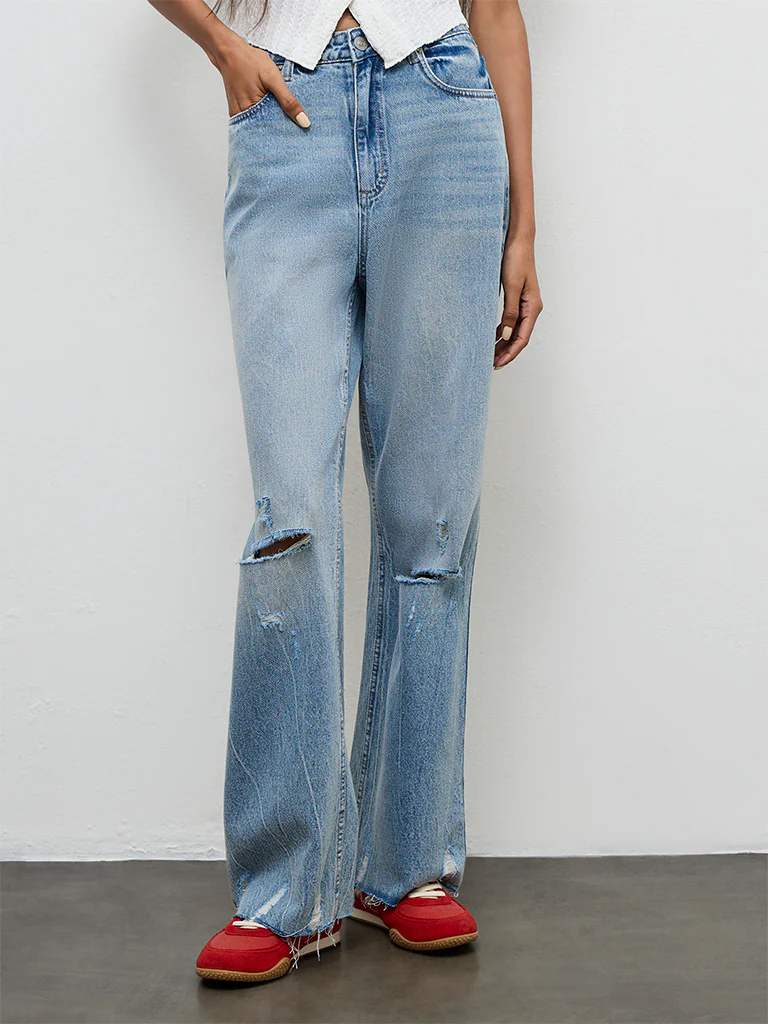 Nuon Blue Washed Distressed High-Rise Jeans - Image 2
