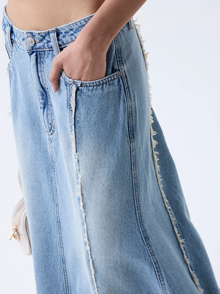 Nuon Blue Washed High-Rise Denim Skirt - Image 3