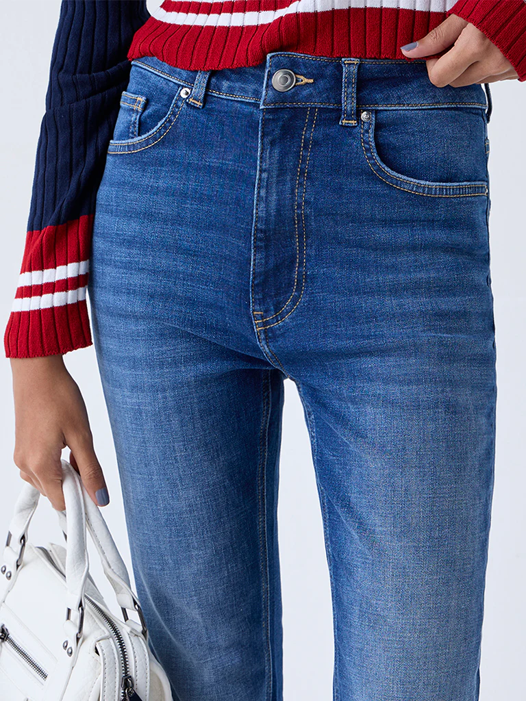 Nuon Blue Washed High-Rise Flared Jeans - Image 3