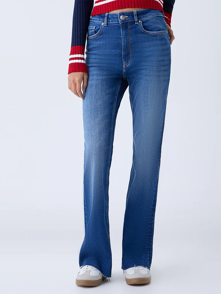 Nuon Blue Washed High-Rise Flared Jeans - Image 2