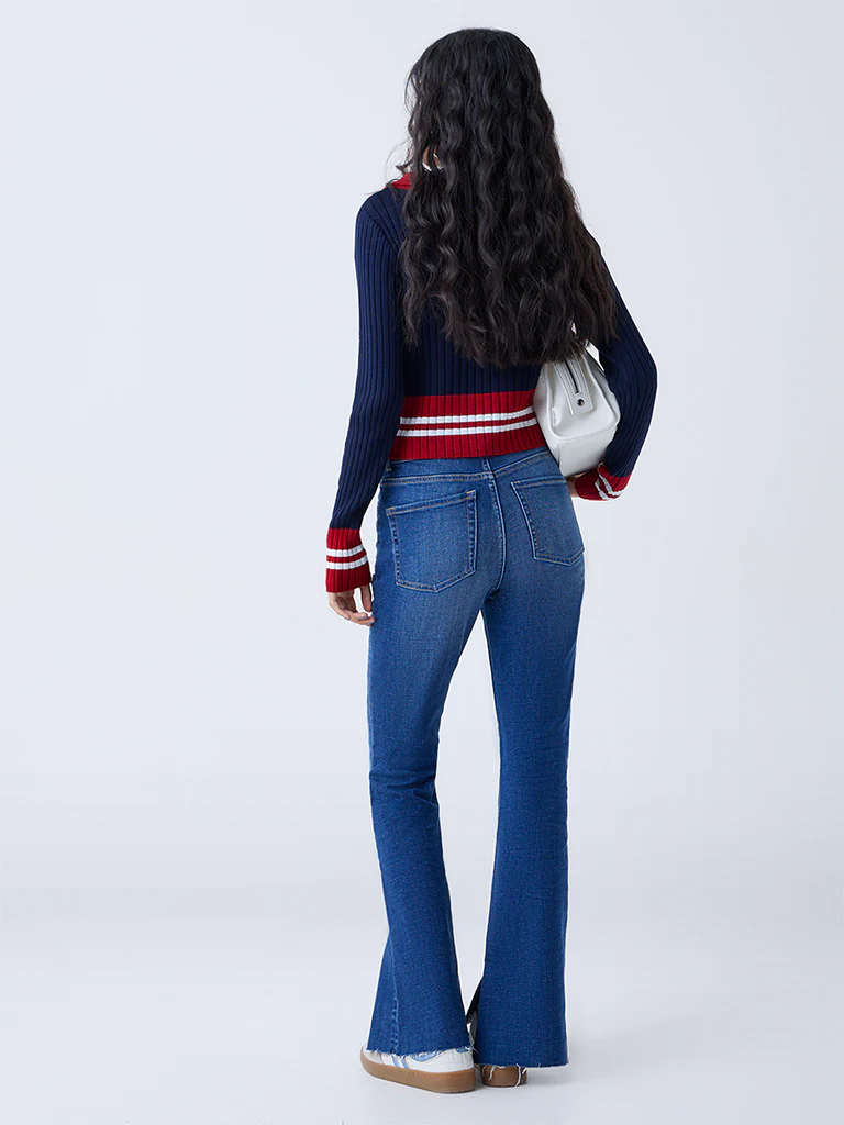 Nuon Blue Washed High-Rise Flared Jeans - Image 4
