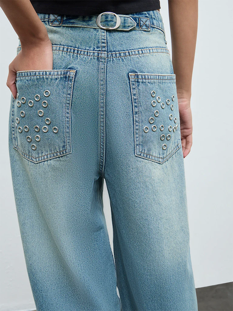 Nuon Blue Washed High-Rise Jeans - Image 3