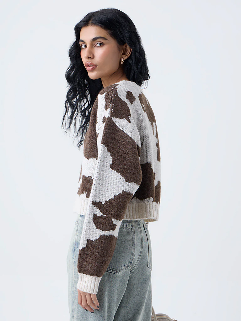 Nuon Brown Abstract Pattern Sweater - Image 4