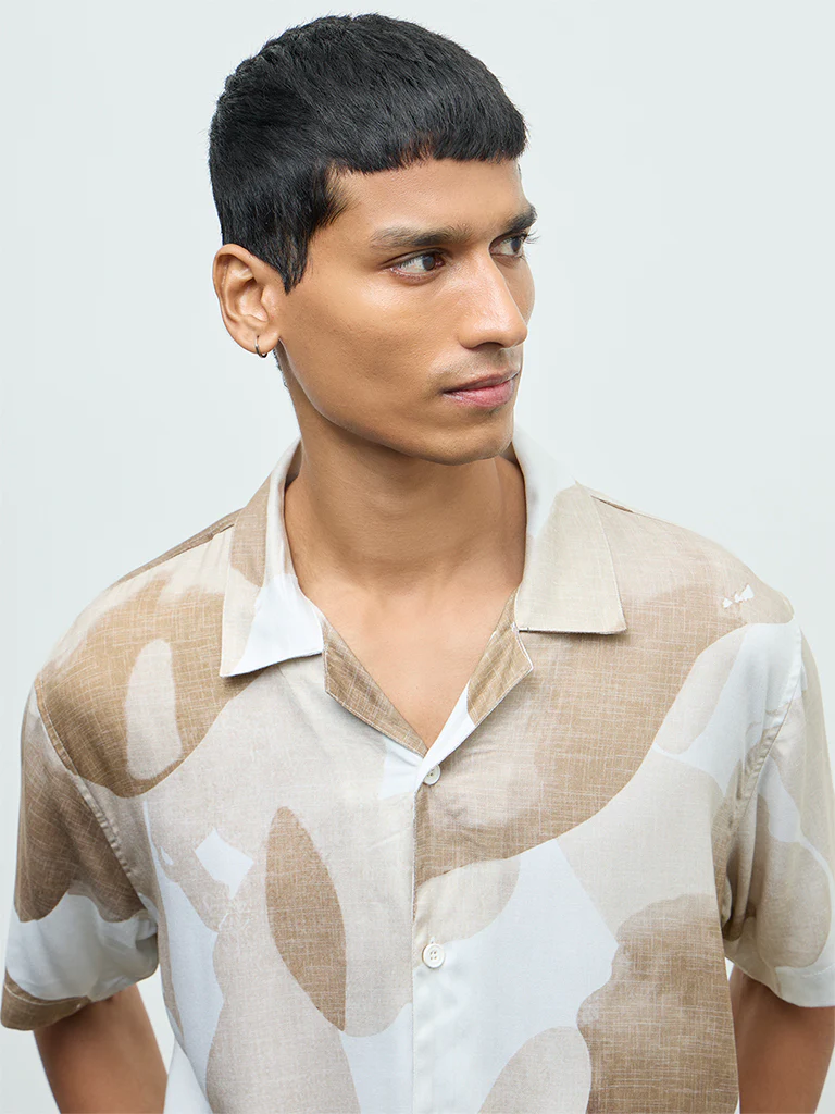 Nuon Brown Abstract Printed Relaxed-Fit Shirt - Image 3