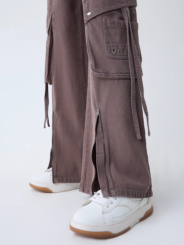 Nuon Brown Cargo-Style High-Rise Jeans - Image 3