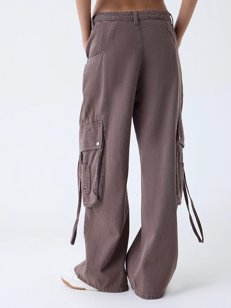 Nuon Brown Cargo-Style High-Rise Jeans - Image 4