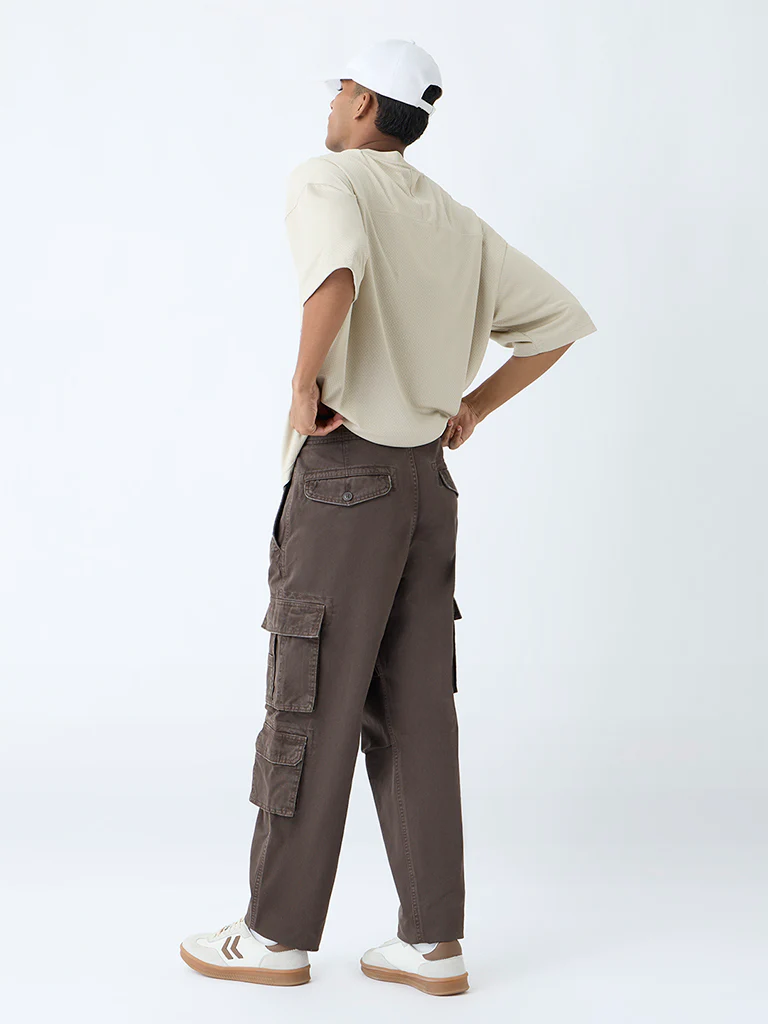 Nuon Brown Cargo-Style Relaxed-Fit Mid-Rise Cotton Pants - Image 5