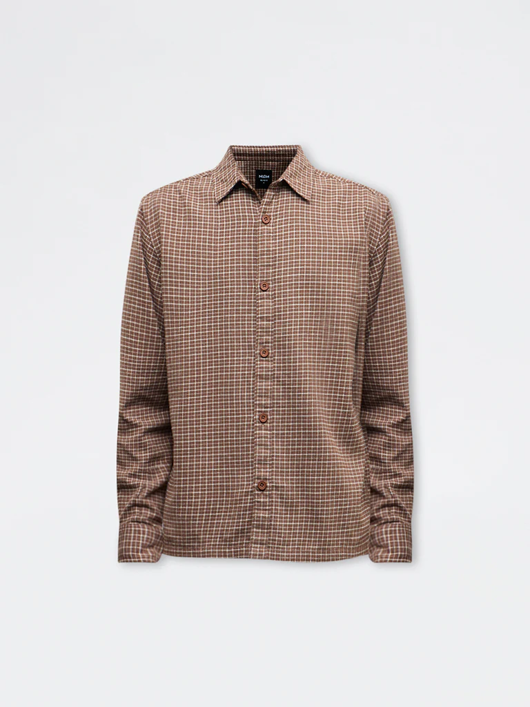 Nuon Brown Checkered Relaxed-Fit Cotton Shirt - Image 5