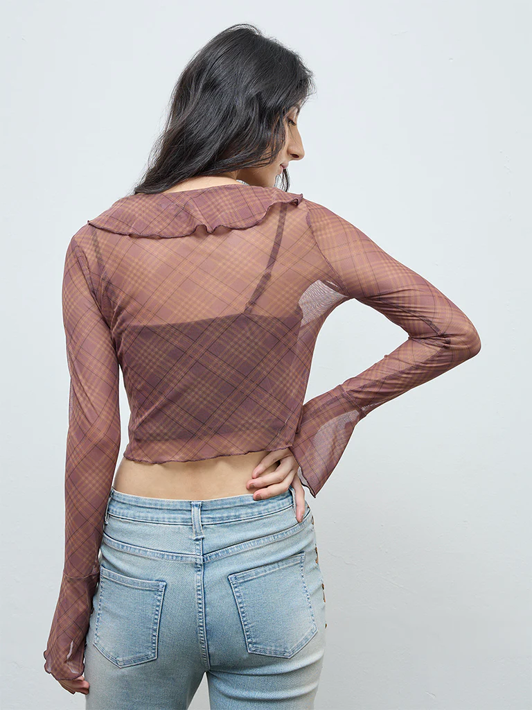 Nuon Brown Checks Detailed Mesh Top - Image 4