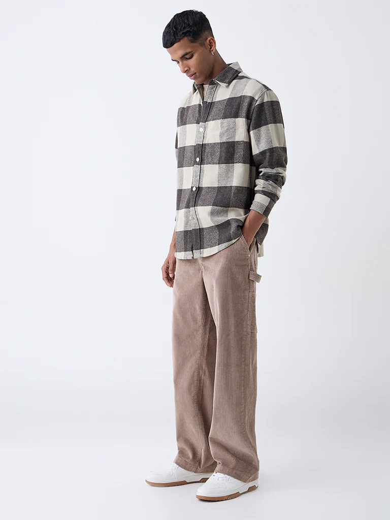 Nuon Brown Checks Printed Relaxed-Fit Cotton Shirt - Image 2