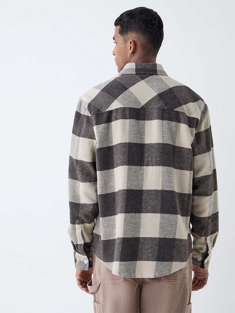 Nuon Brown Checks Printed Relaxed-Fit Cotton Shirt - Image 4