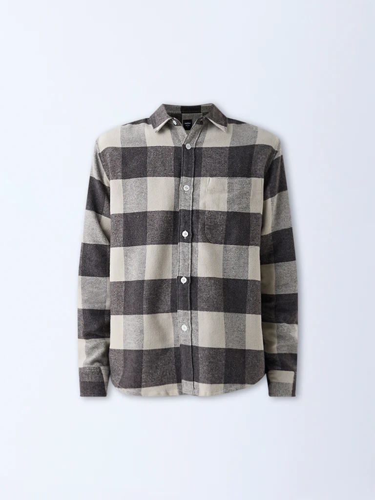 Nuon Brown Checks Printed Relaxed-Fit Cotton Shirt - Image 5