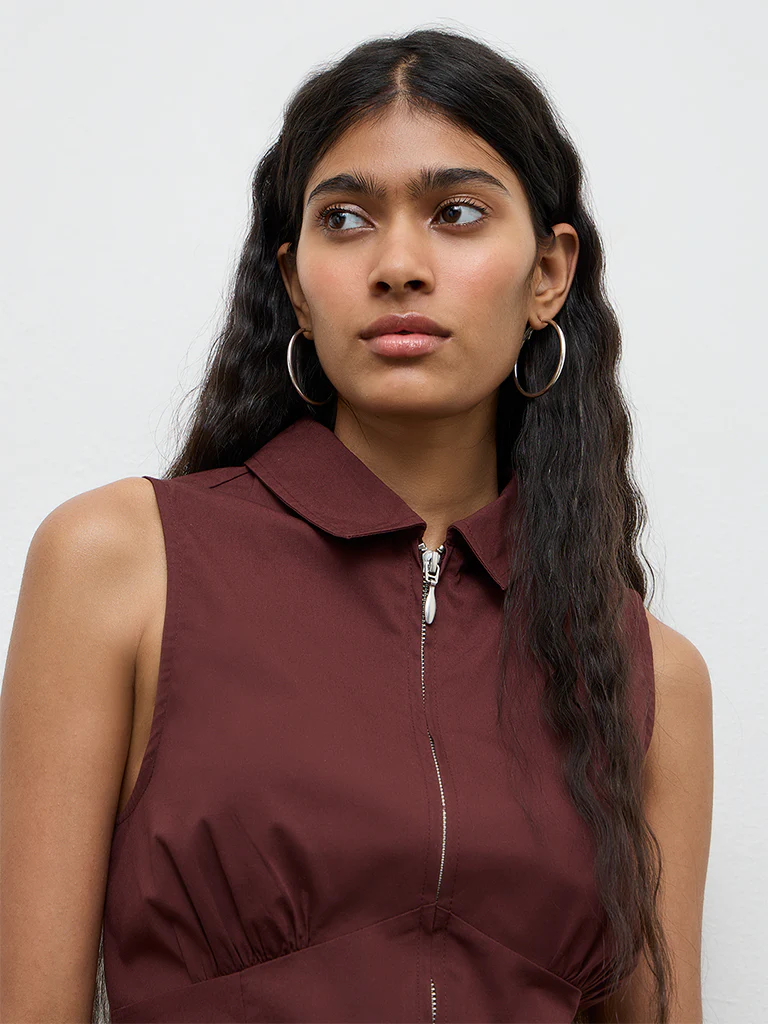 Nuon Brown Corset-Inspired Cotton Top - Image 3