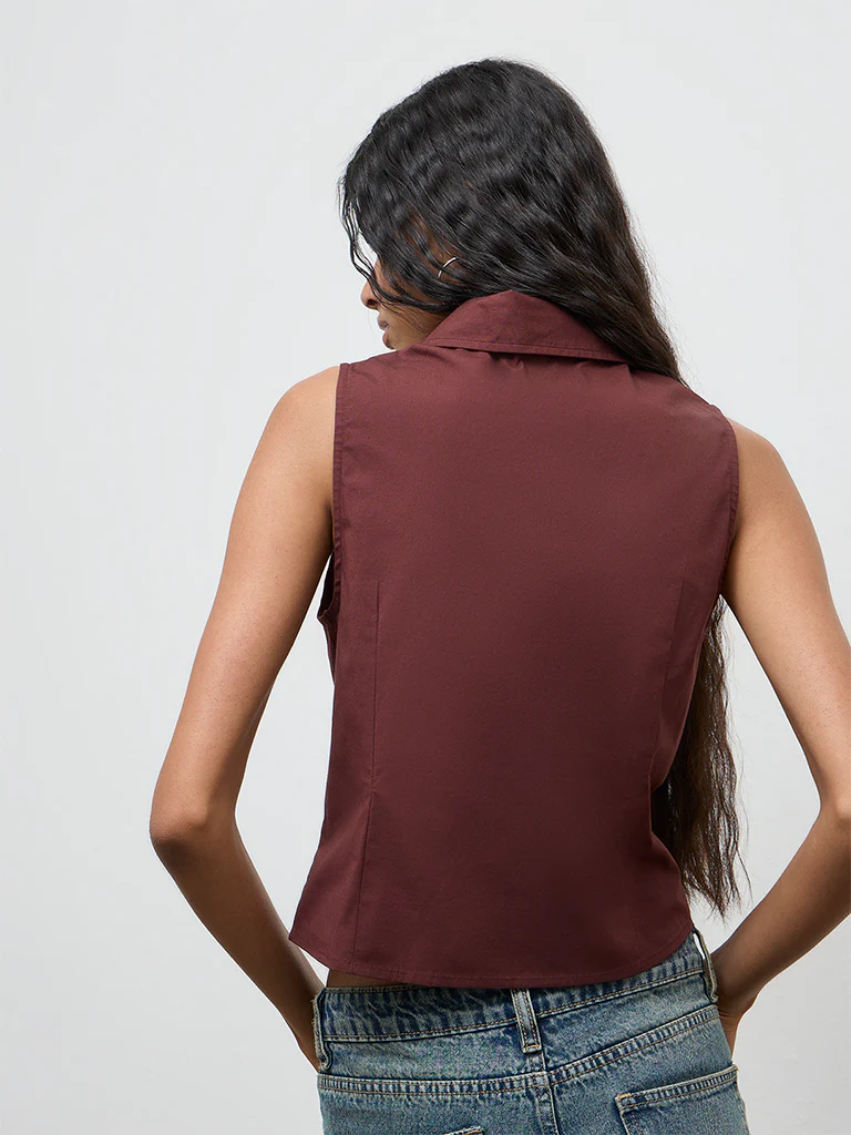 Nuon Brown Corset-Inspired Cotton Top - Image 4