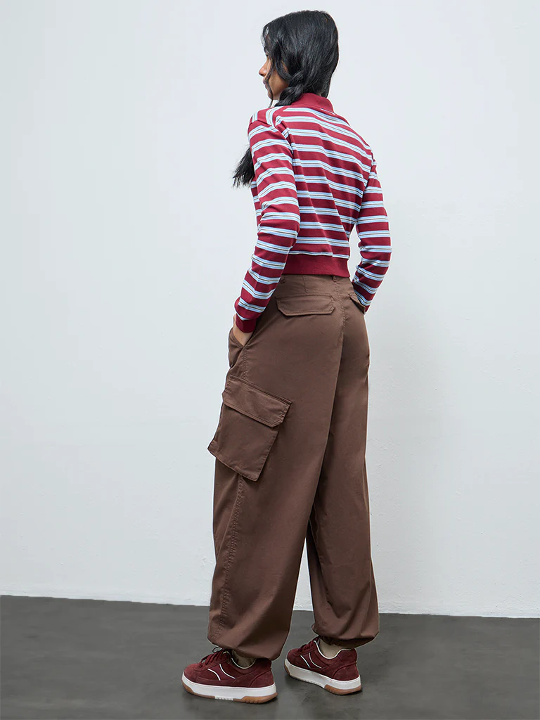 Nuon Brown High-Rise Cotton-Blend Cargo Pants - Image 4