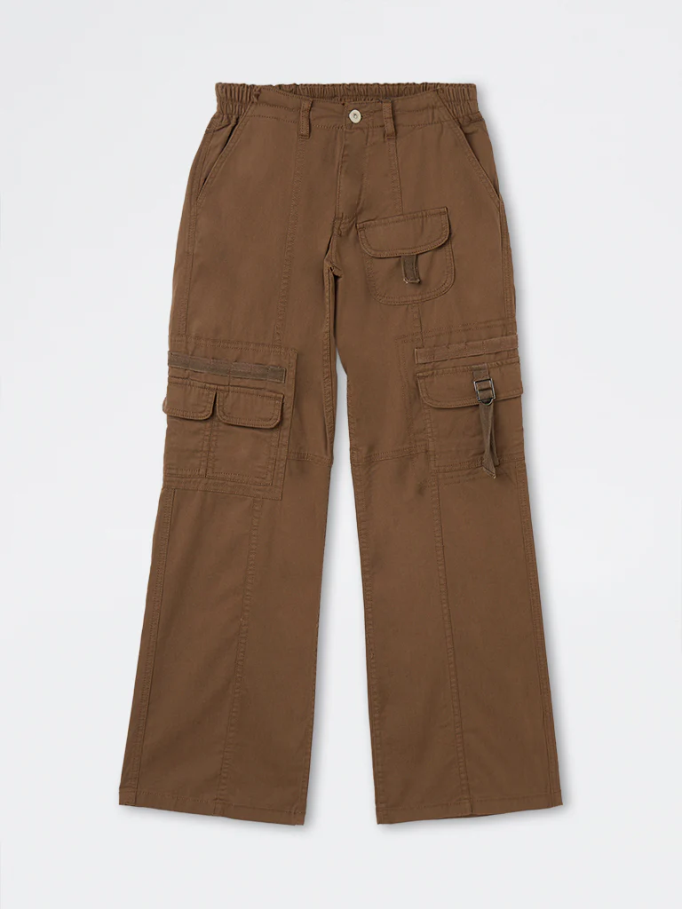Nuon Brown High-Rise Cotton-Blend Cargo Trousers