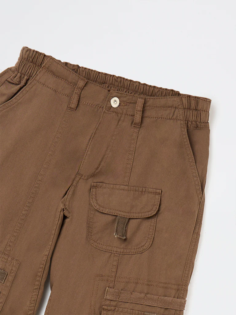 Nuon Brown High-Rise Cotton-Blend Cargo Trousers - Image 3