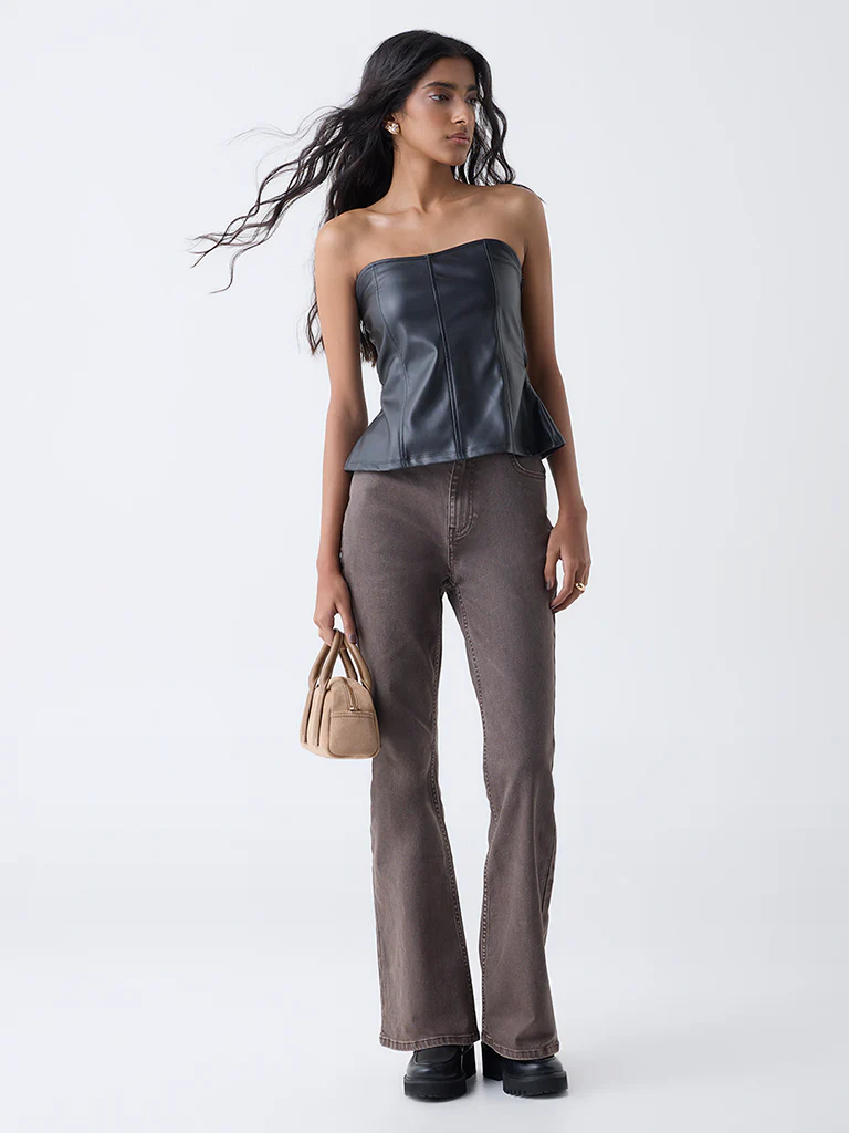 Nuon Brown High-Rise Flared Jeans