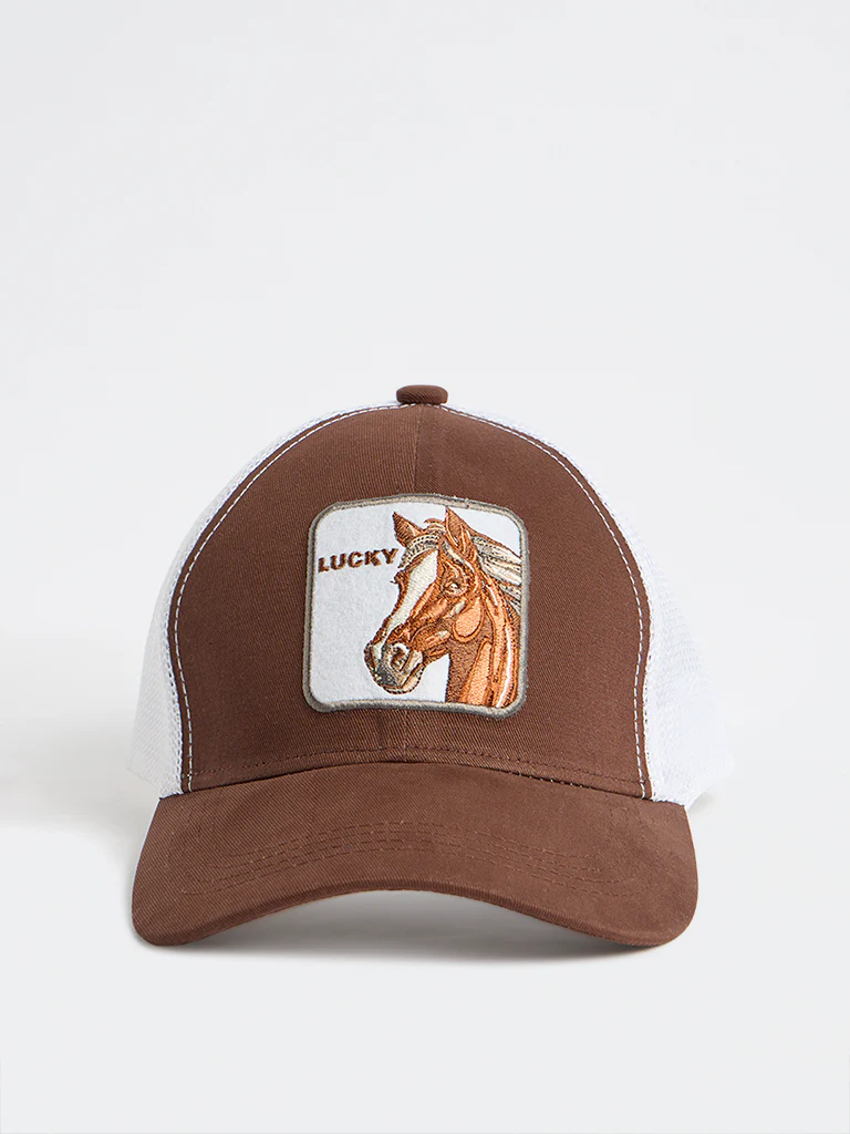 Nuon Brown Horse Embroidered Trucker Cap