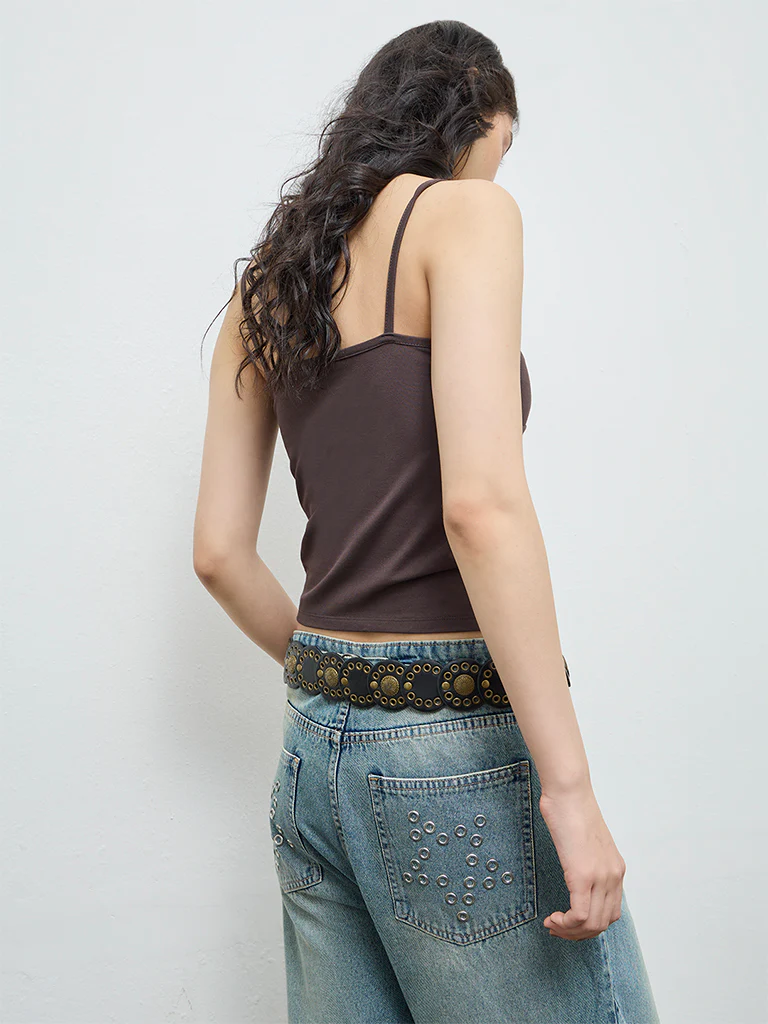 Nuon Brown Knot-Detail Cotton-Blend Top - Image 4