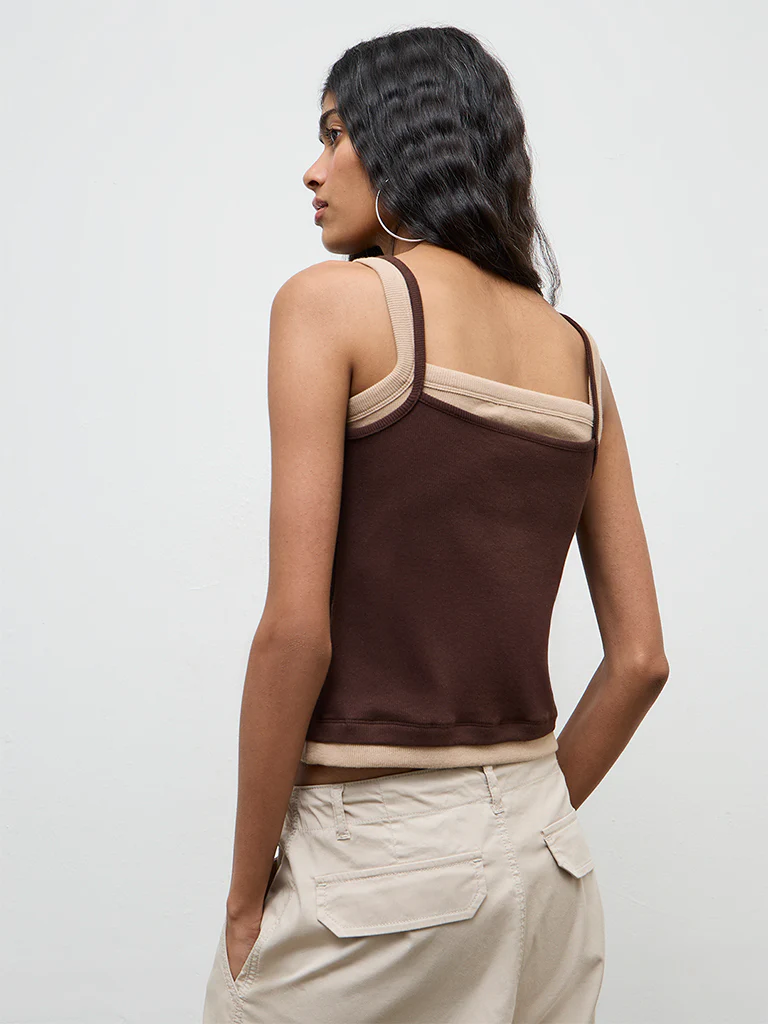 Nuon Brown Lace-Detailed Cotton-Blend Top - Image 4