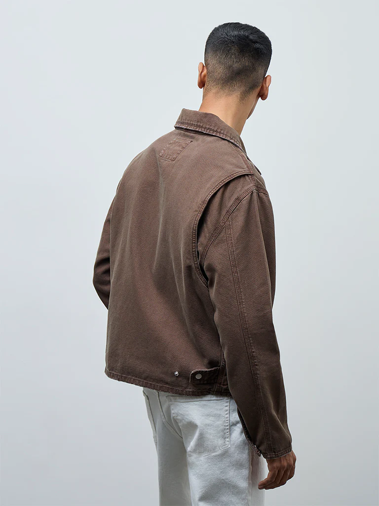 Nuon Brown Patch-Detail Relaxed-Fit Denim Jacket - Image 4