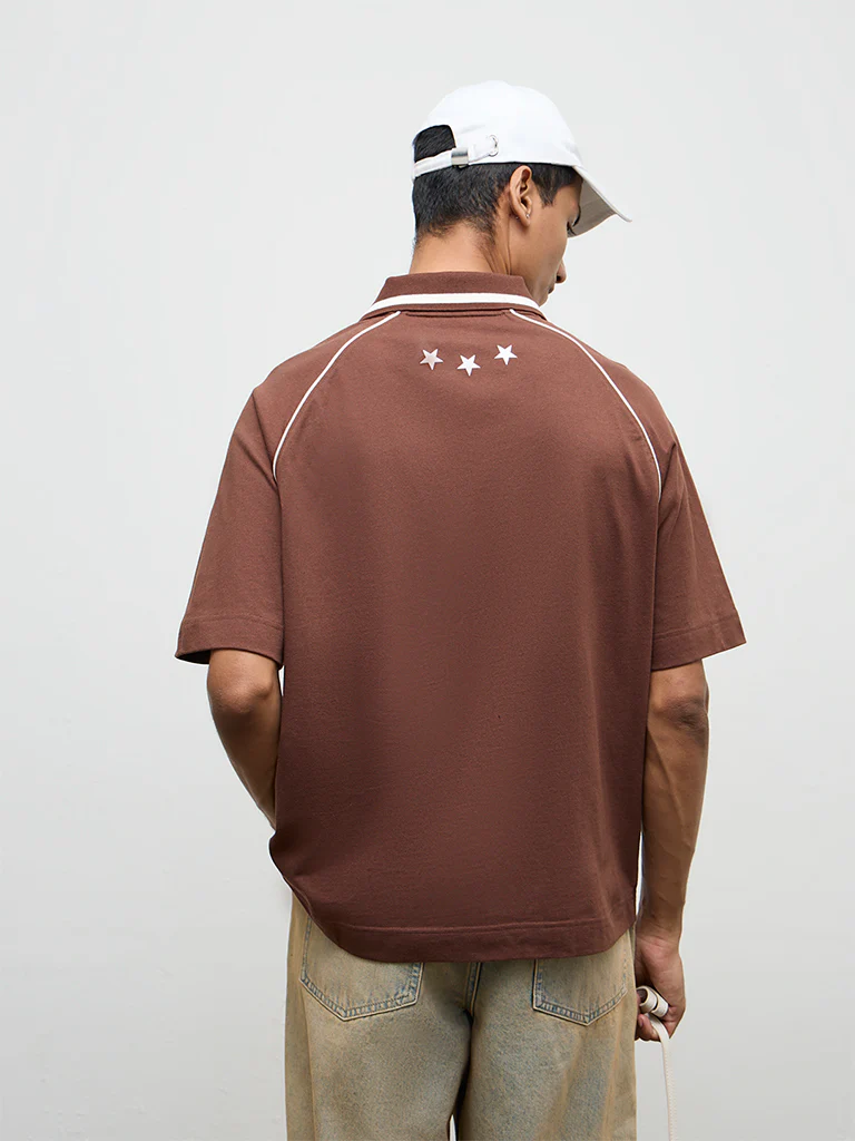 Nuon Brown Printed Relaxed-Fit Cotton T-Shirt - Image 4