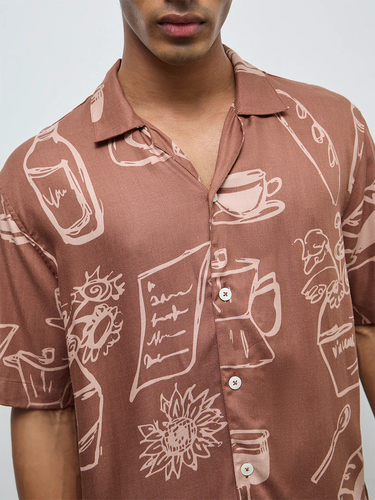 Nuon Brown Printed Relaxed-Fit Shirt - Image 3