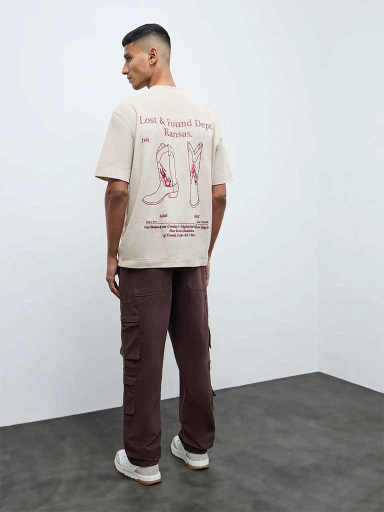 Nuon Brown Relaxed-Fit Mid-Rise Cotton Cargo Pants - Image 5