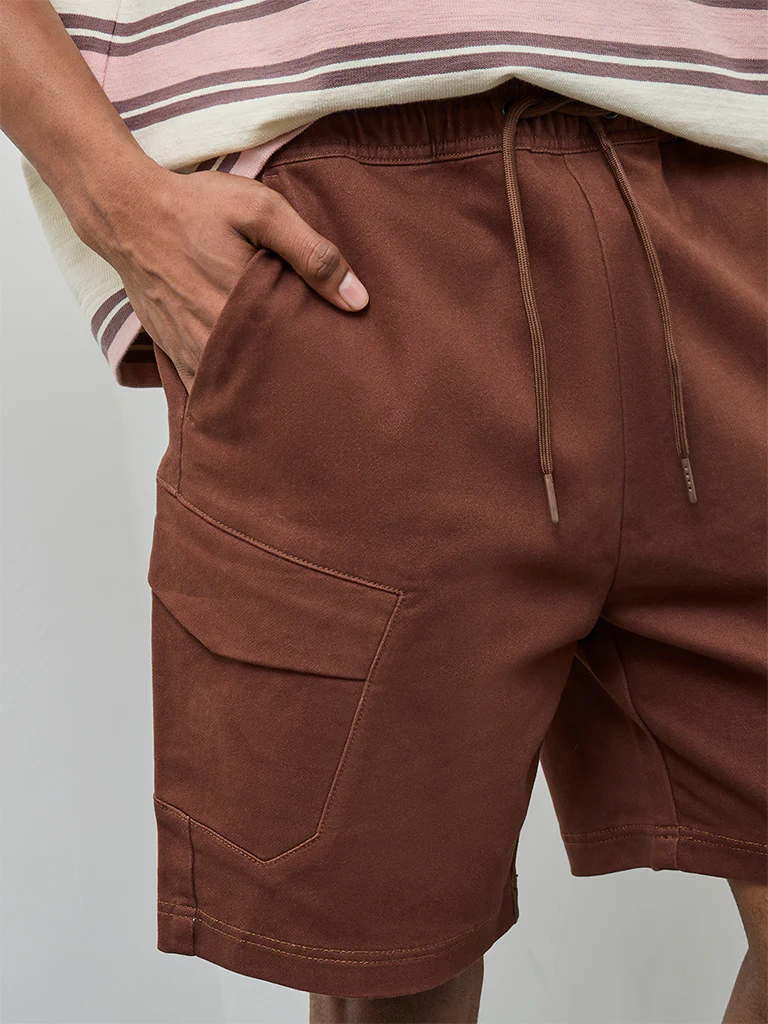 Nuon Brown Relaxed-Fit Mid-Rise Shorts - Image 3