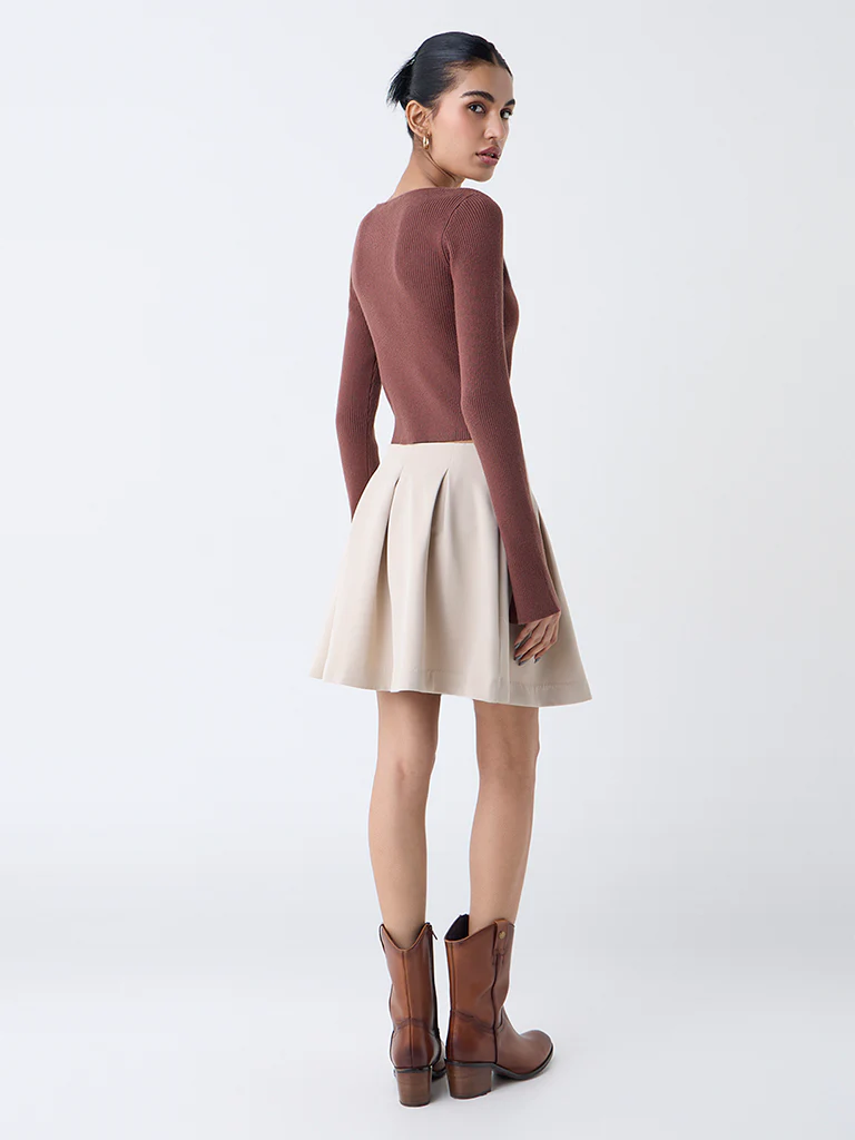 Nuon Brown Ribbed Textured Cardigan with Inner - Image 4