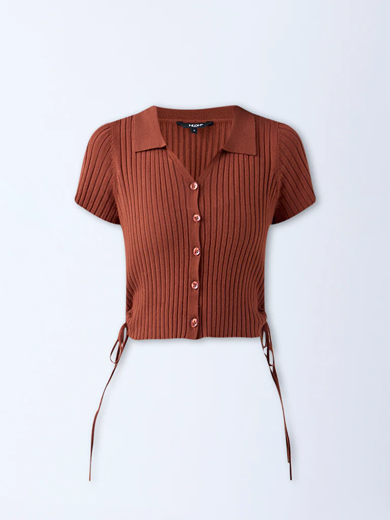 Nuon Brown Ribbed-Textured Top - Image 5