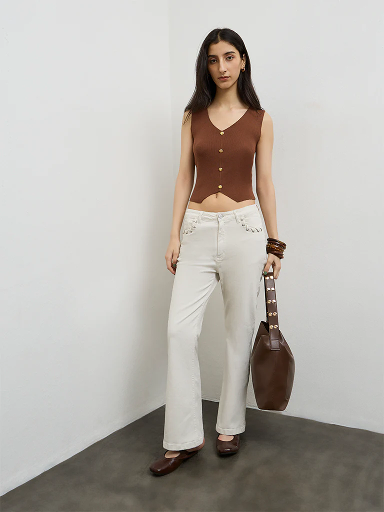 Nuon Brown Ribbed Top - Image 2