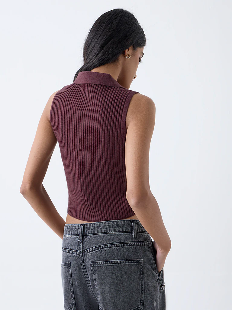 Nuon Brown Self-Striped Top - Image 5