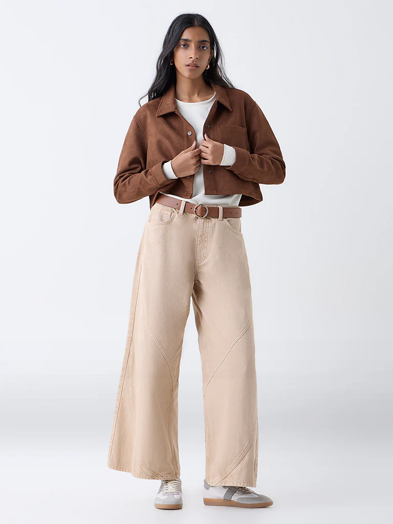 Nuon Brown Solid Suede Jacket - Image 2
