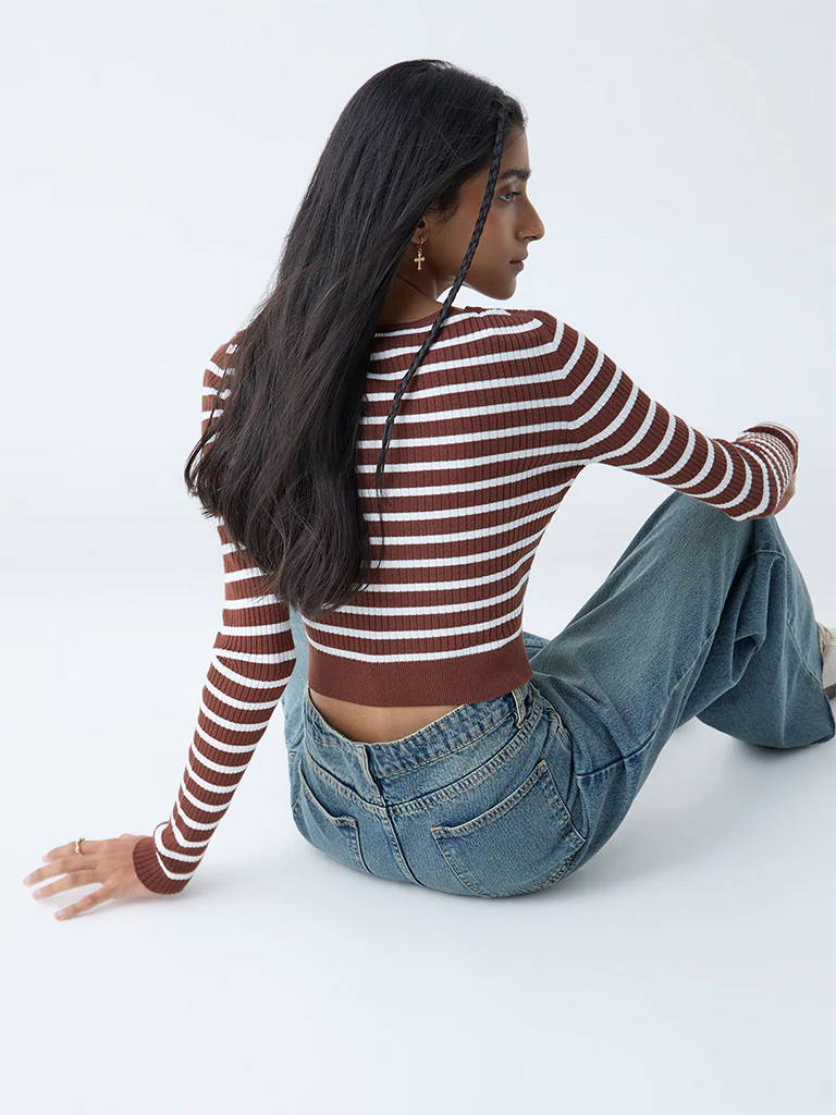 Nuon Brown Stripe Printed Top - Image 4