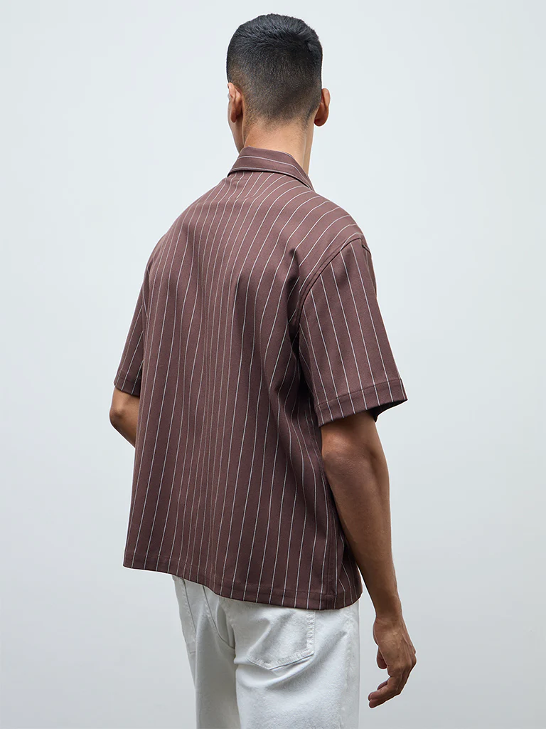 Nuon Brown Striped Relaxed-Fit Shirt - Image 4