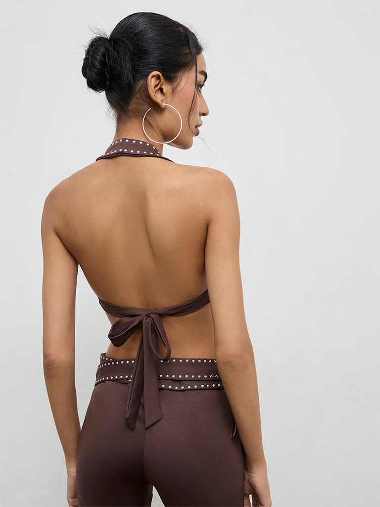 Nuon Brown Stud-Detailed Bralette Top - Image 4
